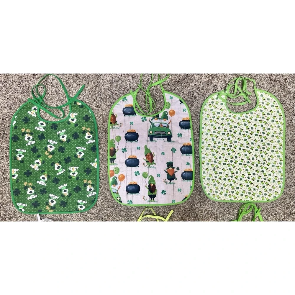 Lot Of 6 Quilted Handmade‎ St. Patrick's Day Baby Bibs Large Size 12